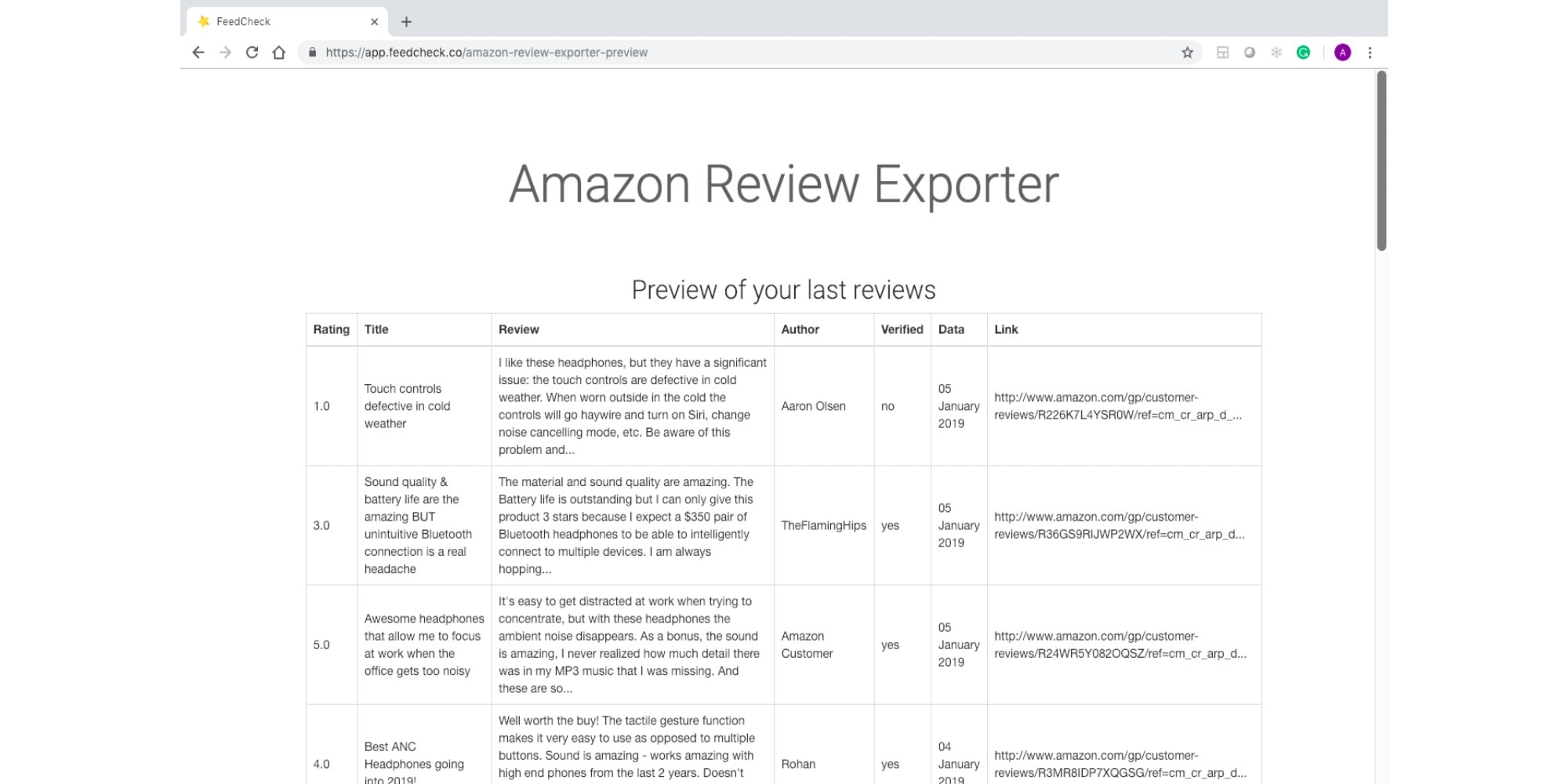 amazon review export