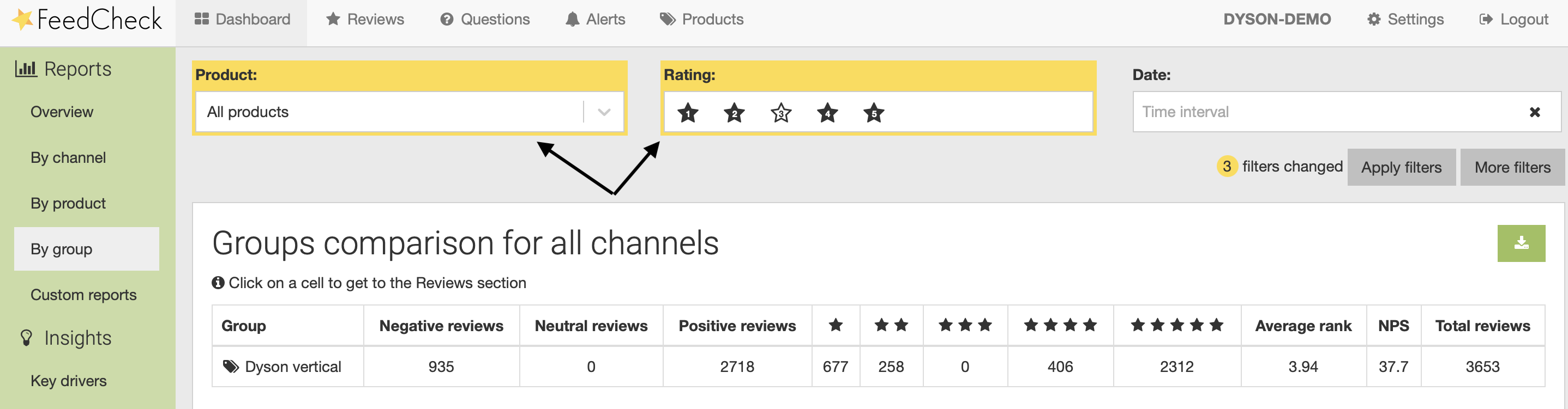 Search filter. Filters stay the same when monitoring your reviews. 