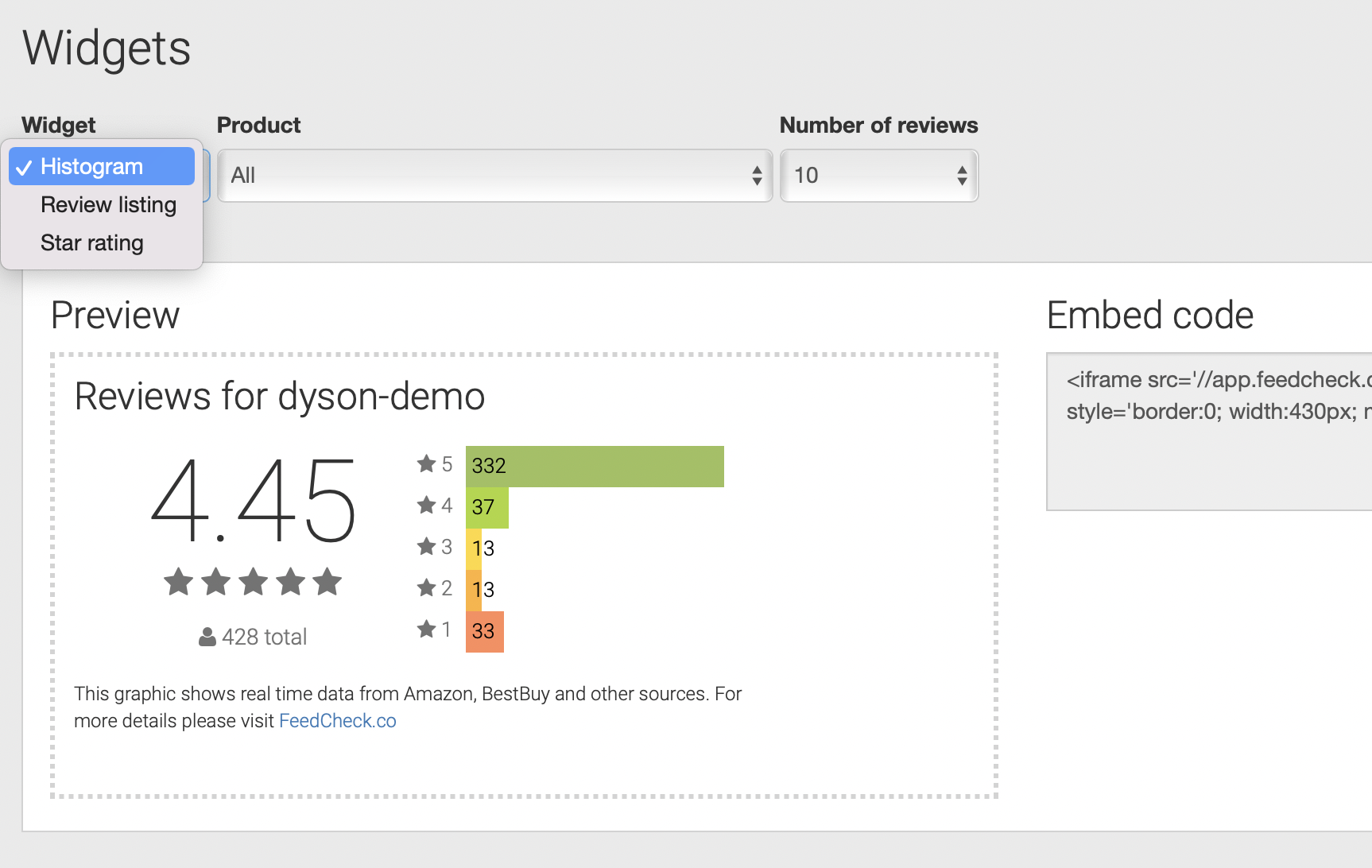 Display review as FeedCheck widget