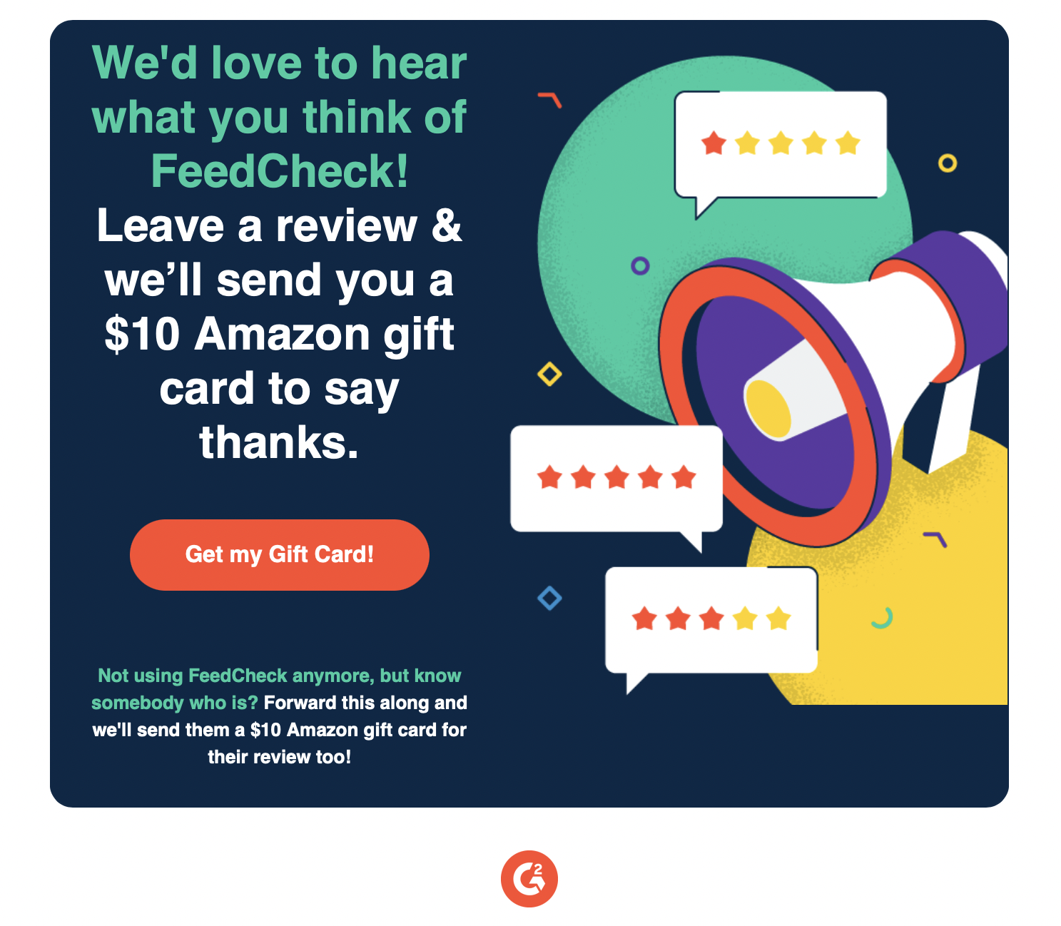 $10 Amazon gift card for a FeedCheck review on G2