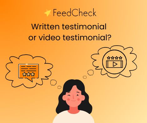 Graphic depicting a person deciding between written and video testimonials.