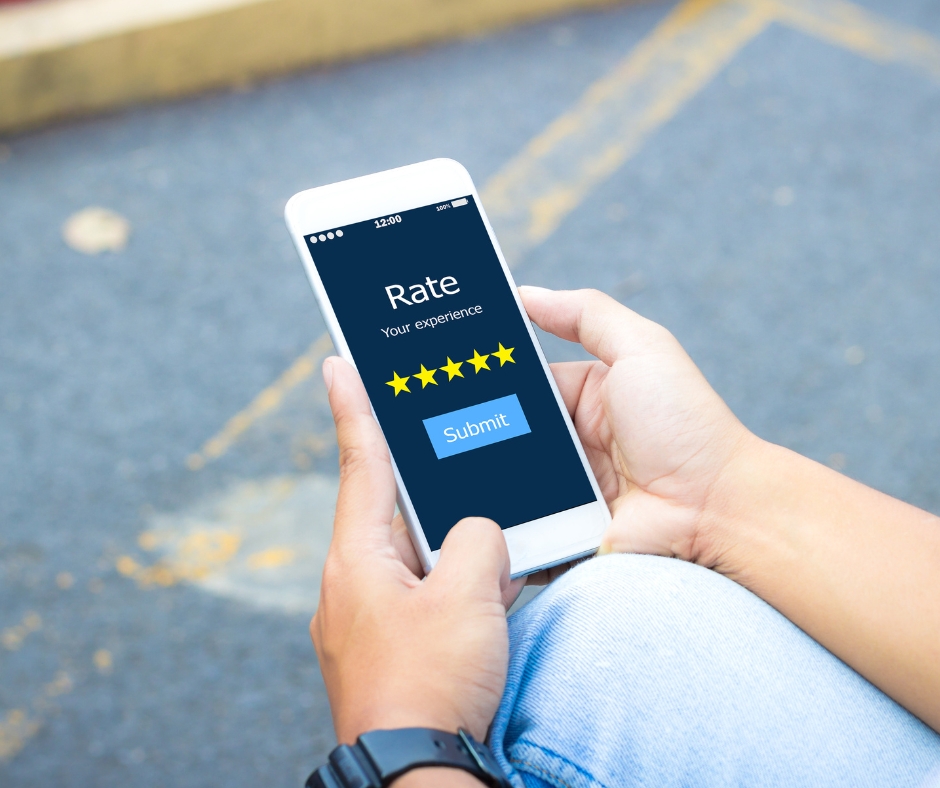 person leaving review on a phone