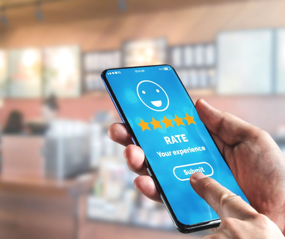picture of someone leaving a 5-star review