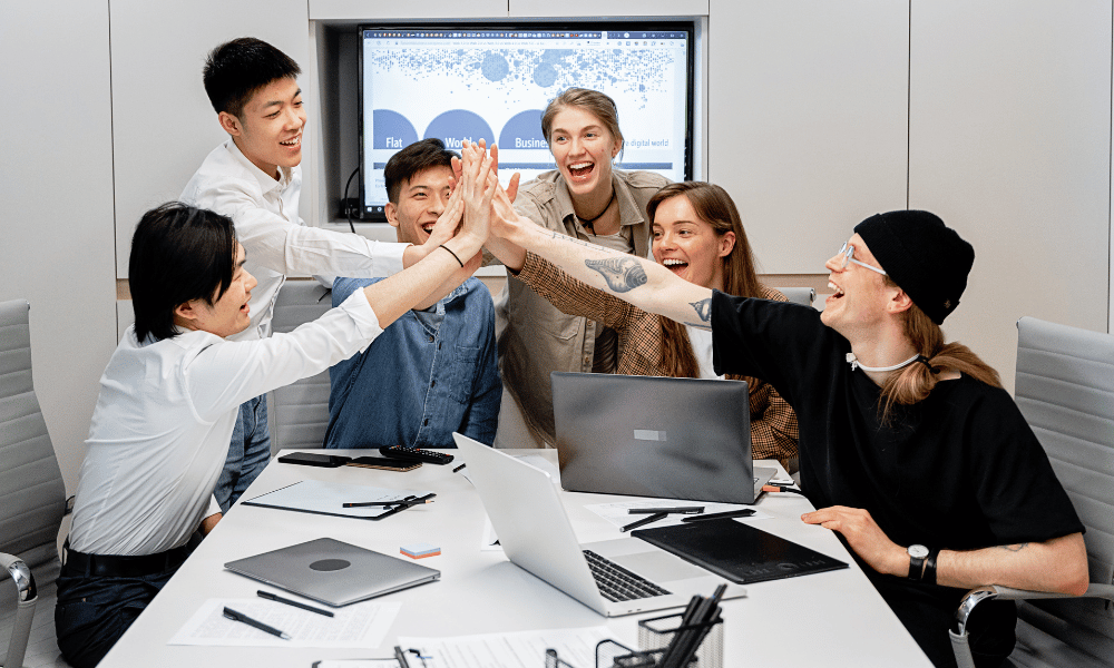 team celebrating success