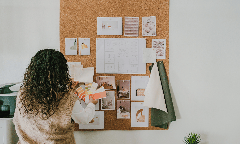 woman using a pin board